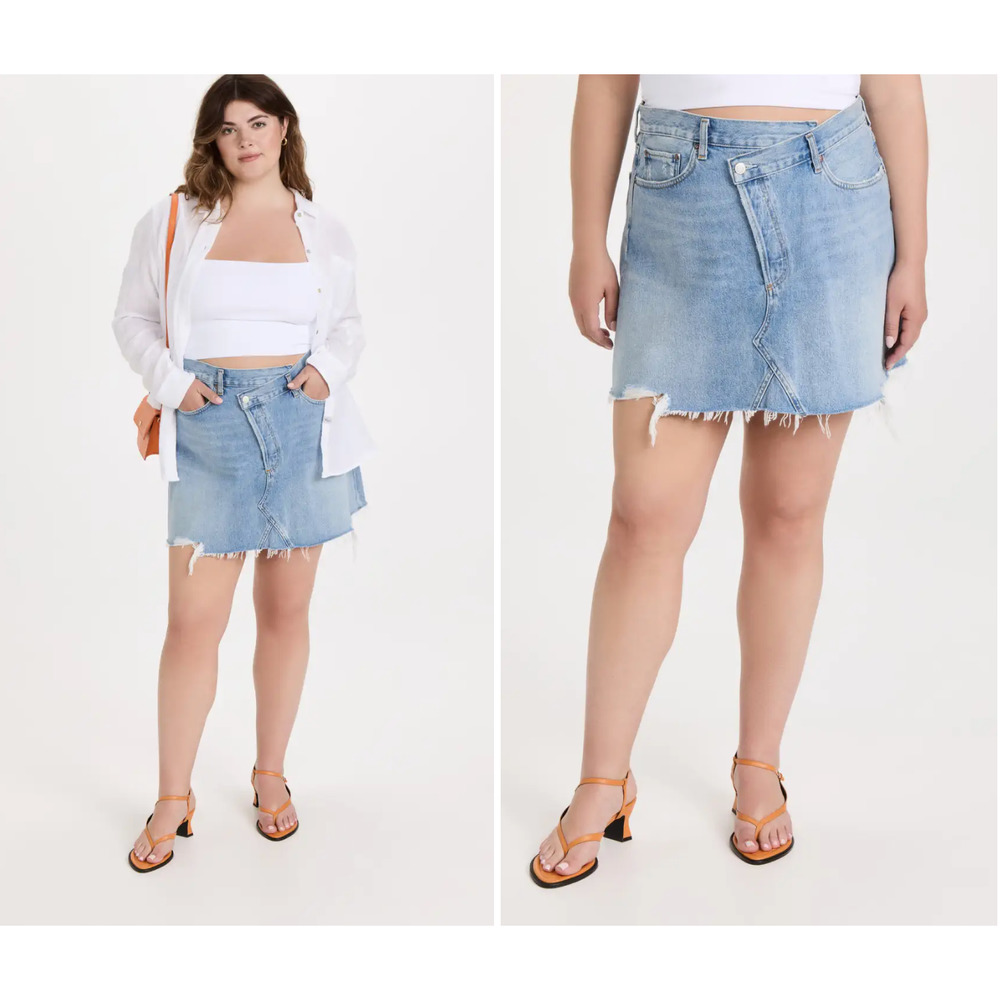 Agolde Light Wash Denim Midi Skirt with Frayed Hem- size 33